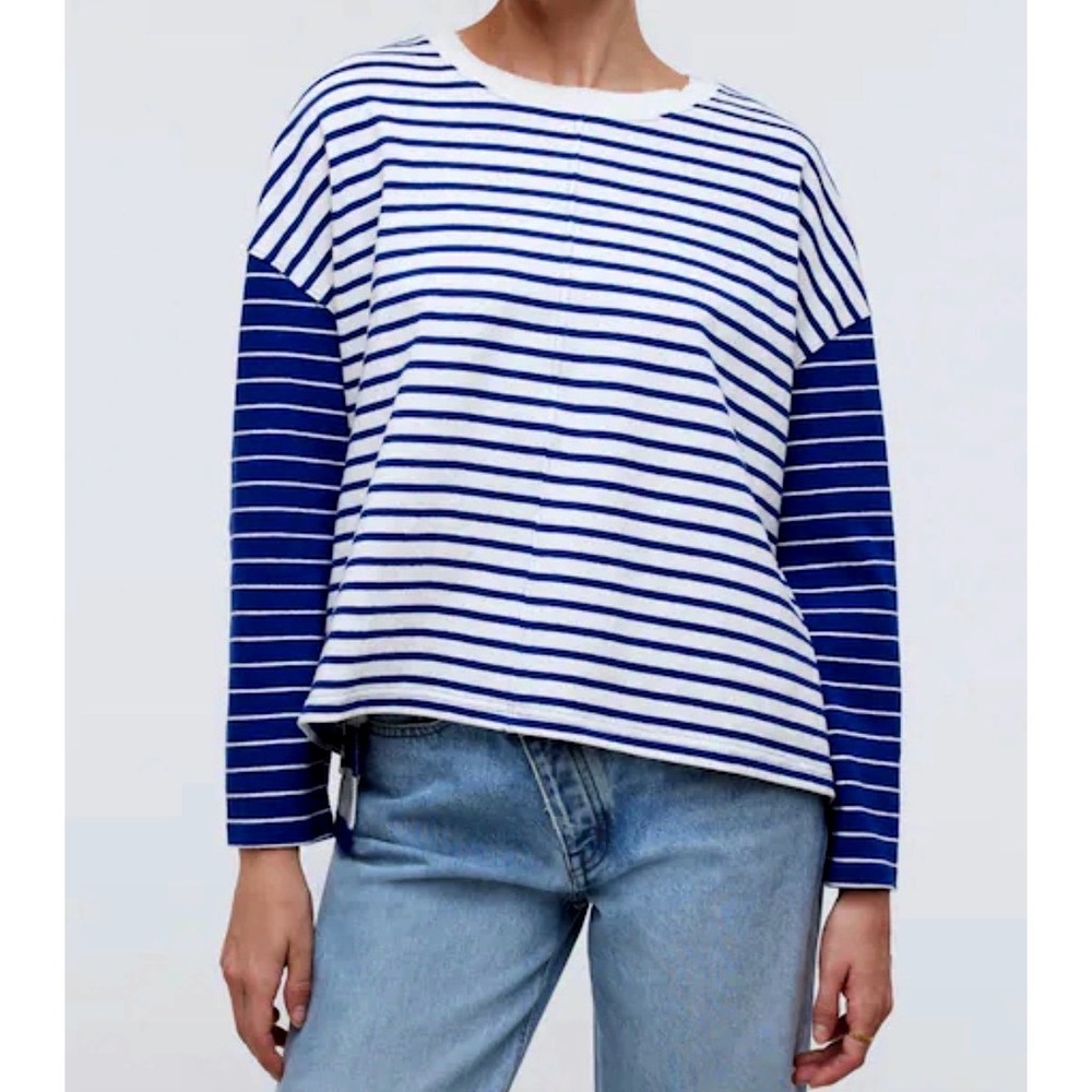 Madewell Pure Blue Cotton Easy Long-Sleeved Rugby Tee in Contrasting Stripe XS